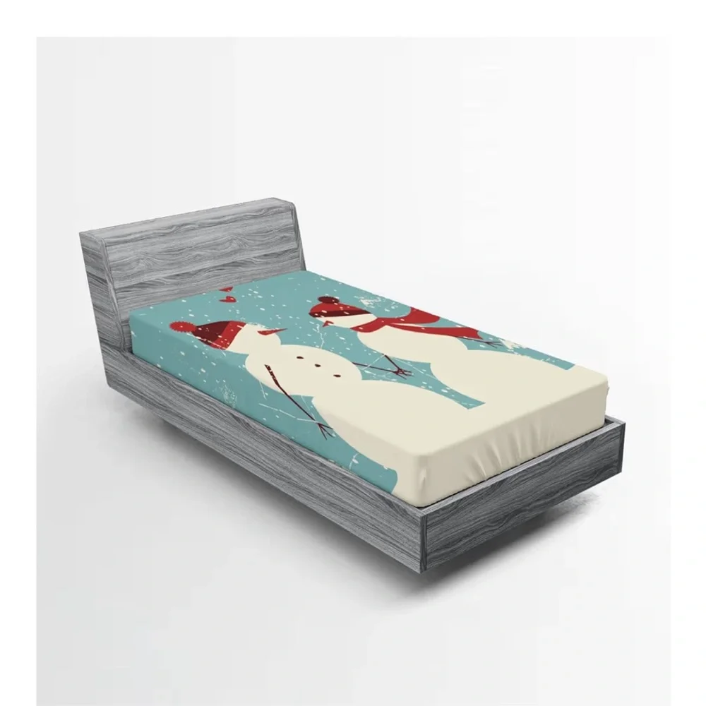 Ambesonne Snowman Fitted Sheet - Blue and White Size Twin